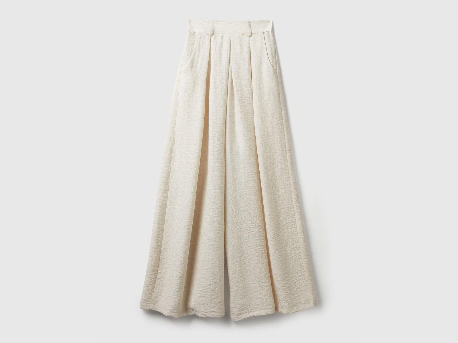 Pantaloni ampi in misto viscosa da donna bianco panna | Benetton Outlet