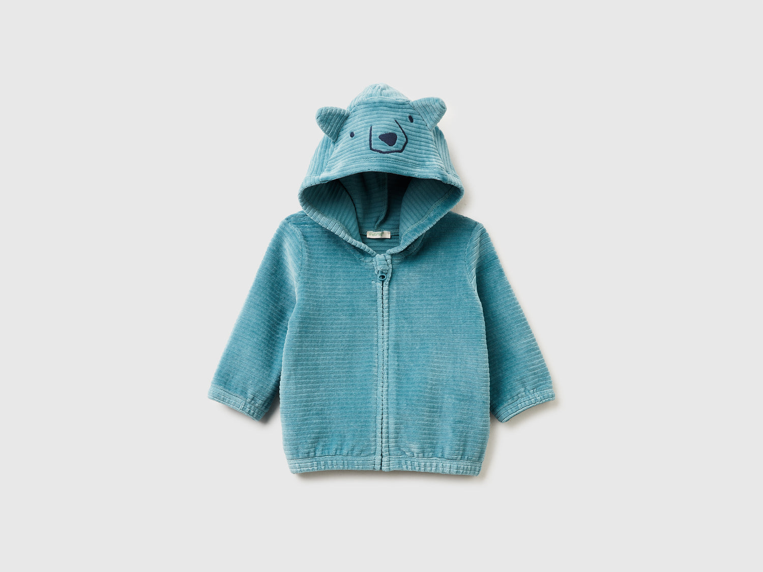 Felpa in ciniglia con cappuccio da neonato verde ottanio | Benetton Outlet