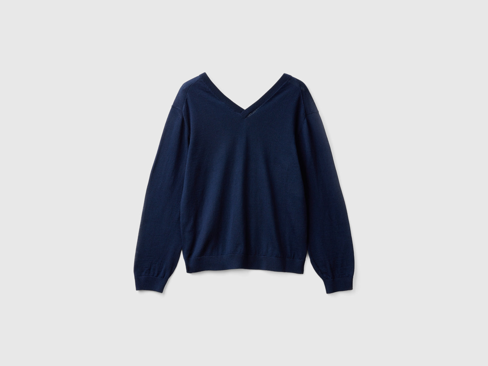 Maglia scollo a V in pura lana Merino da donna blu scuro 2 | Benetton Outlet