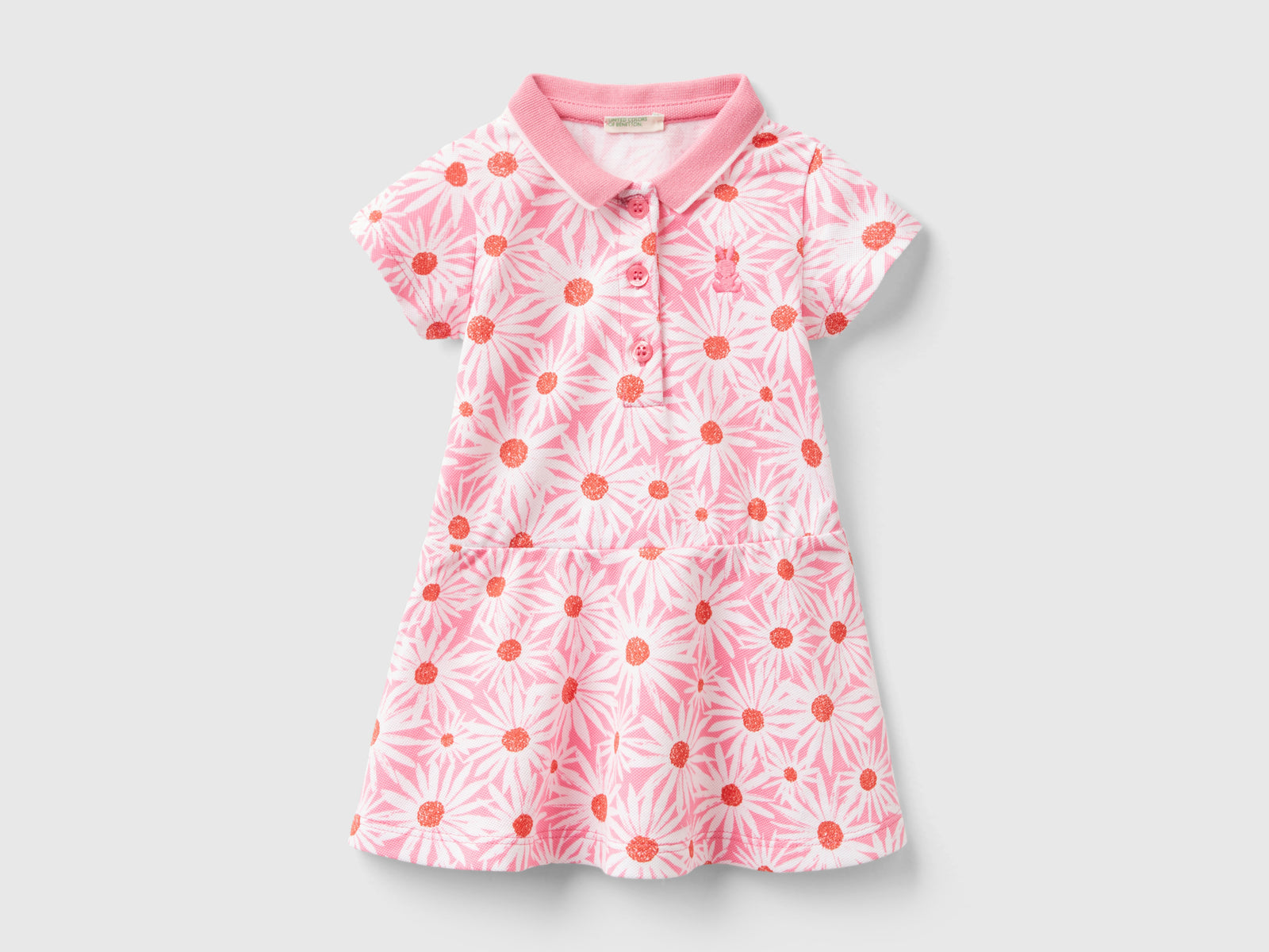 Abito stile polo con stampa fiori da neonato rosa tenue | Benetton Outlet