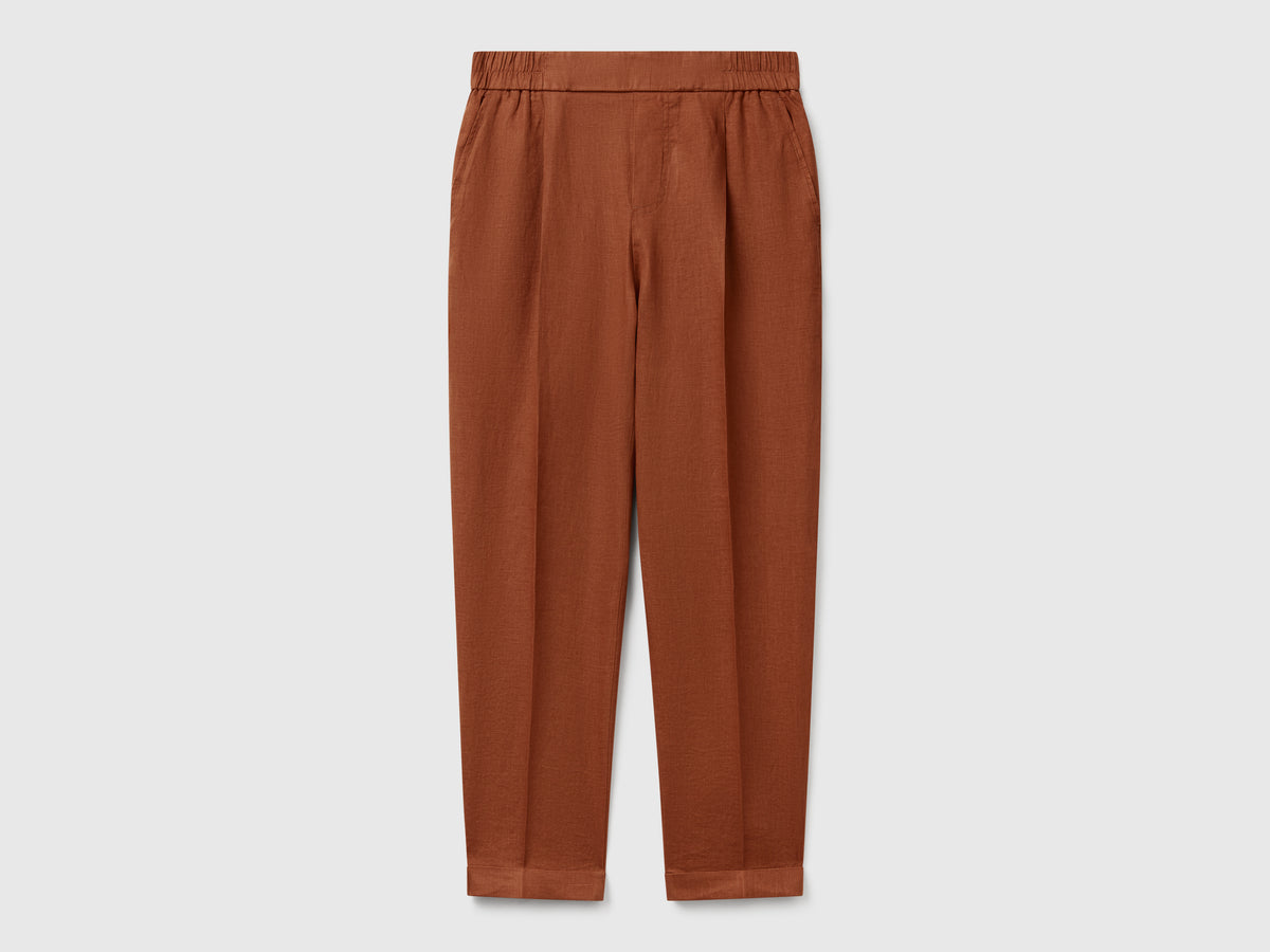 Pantaloni regular fit in puro lino