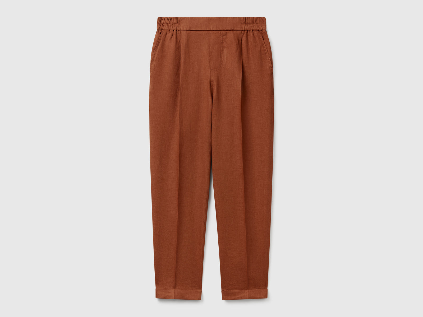 Pantaloni regular fit in puro lino da donna bruciato | Benetton Outlet