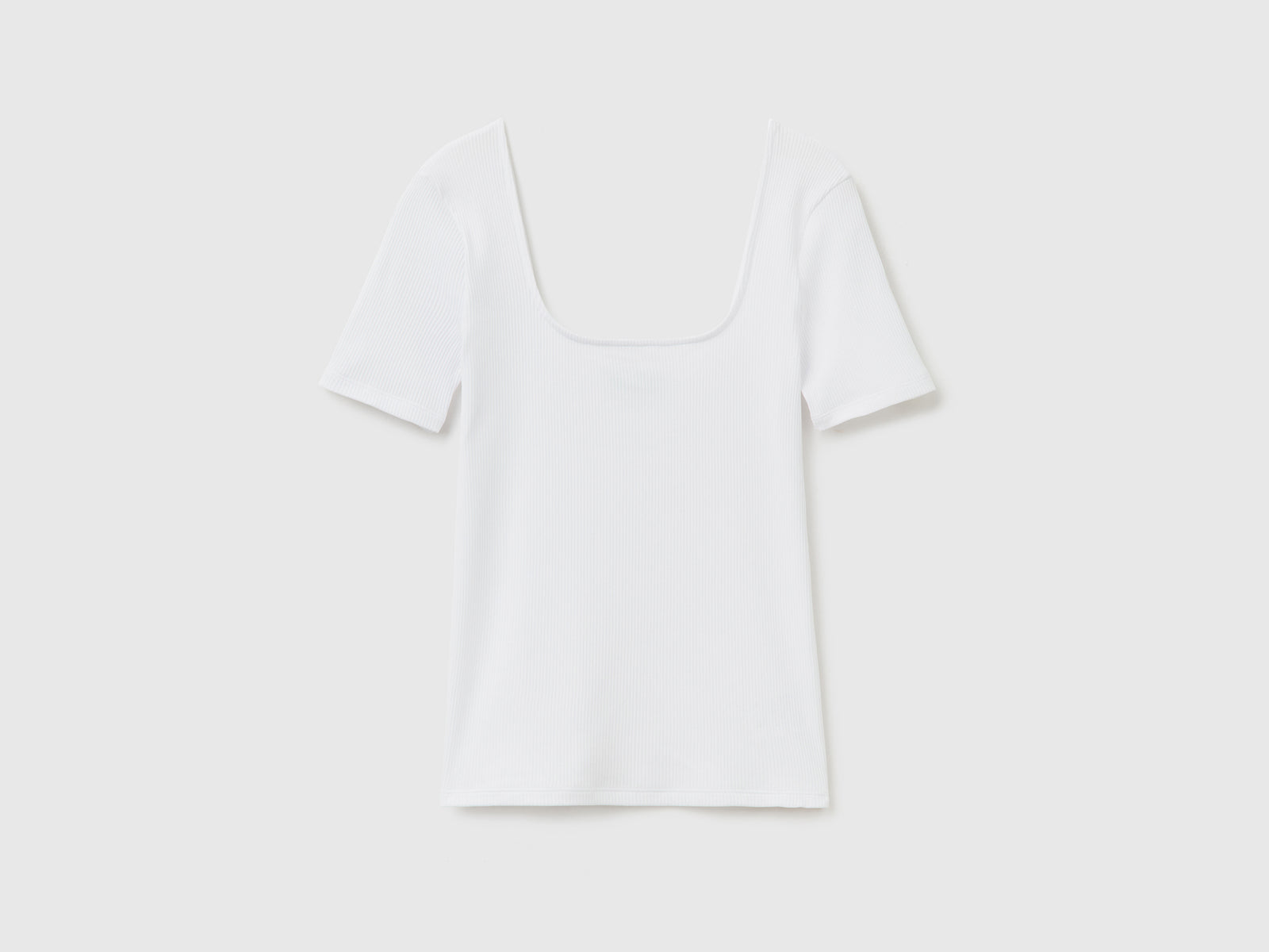 Maglietta a manica corta in costina di cotone elasticizzato da donna bianco | Benetton Outlet