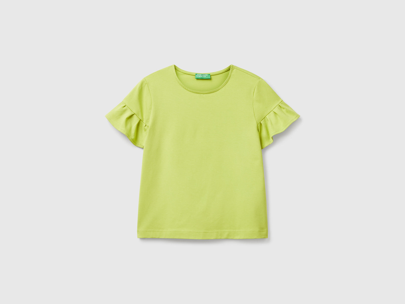 T-shirt con manica rouches da donna lime | Benetton Outlet
