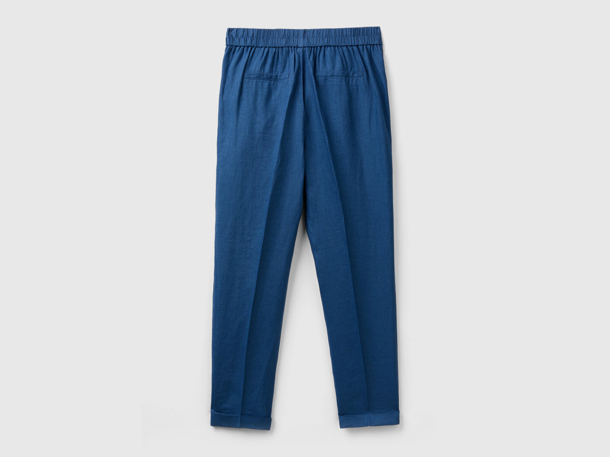 Pantaloni regular fit in puro lino
