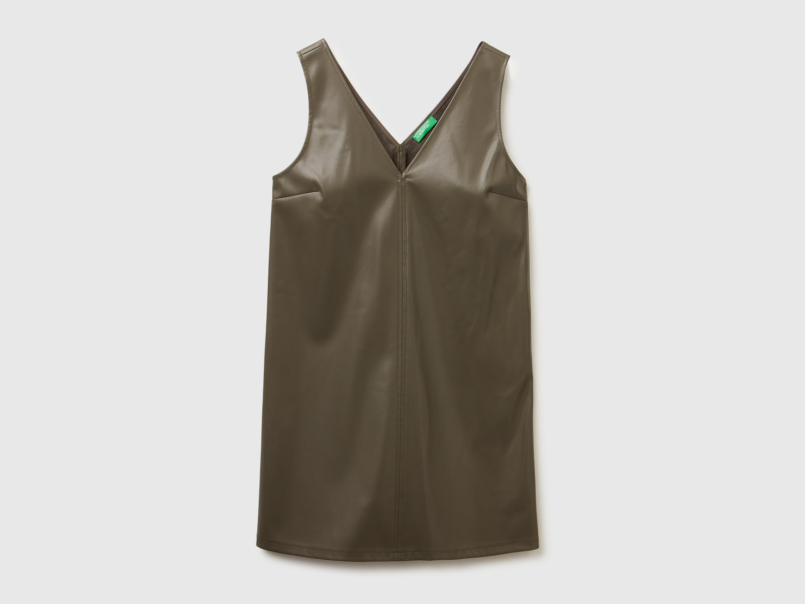 Abito con scollo a V in tessuto spalmato da donna verde militare | Benetton Outlet