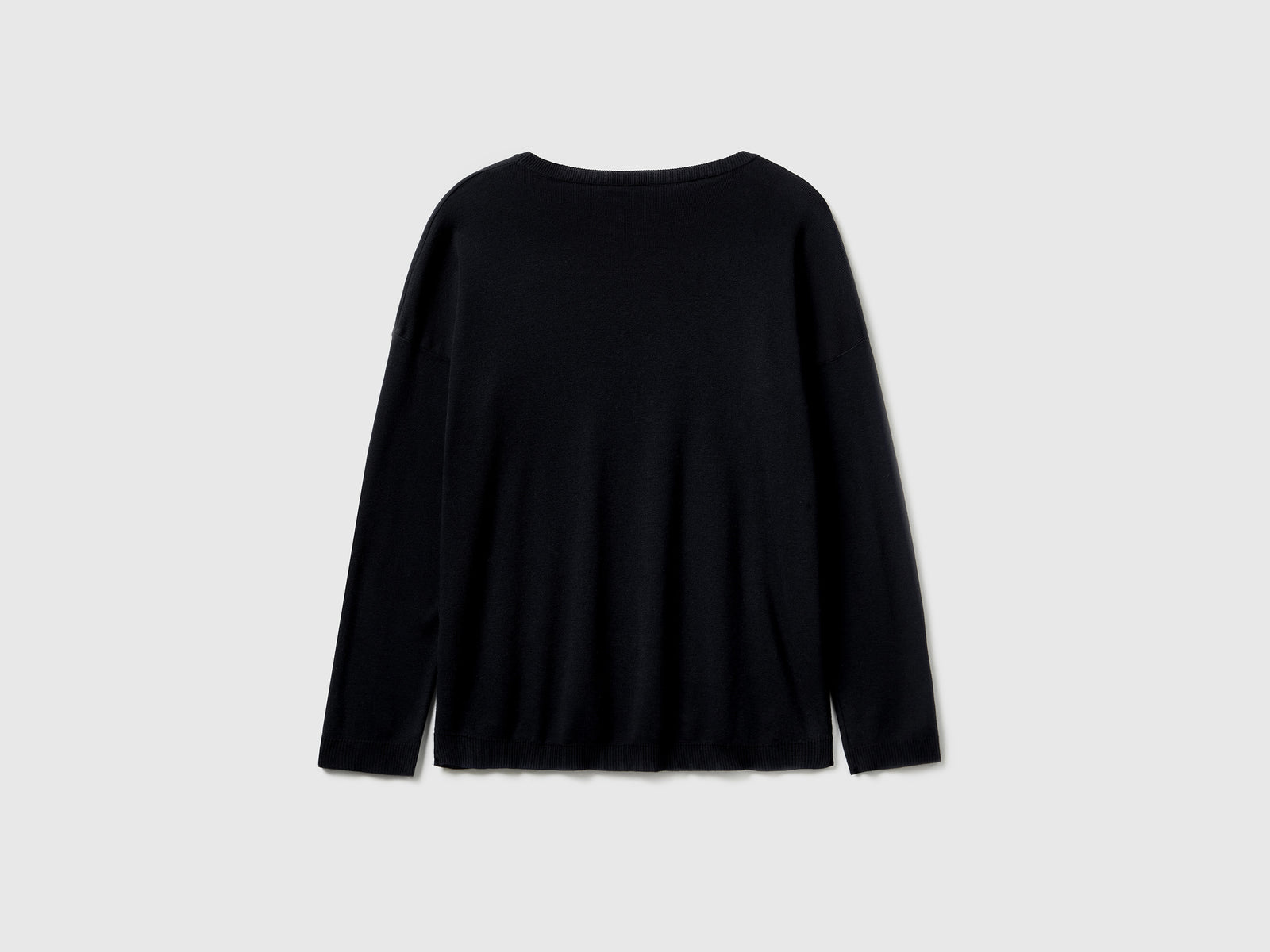 Maglia in cotone con scollo rotondo da donna nero 2 | Benetton Outlet