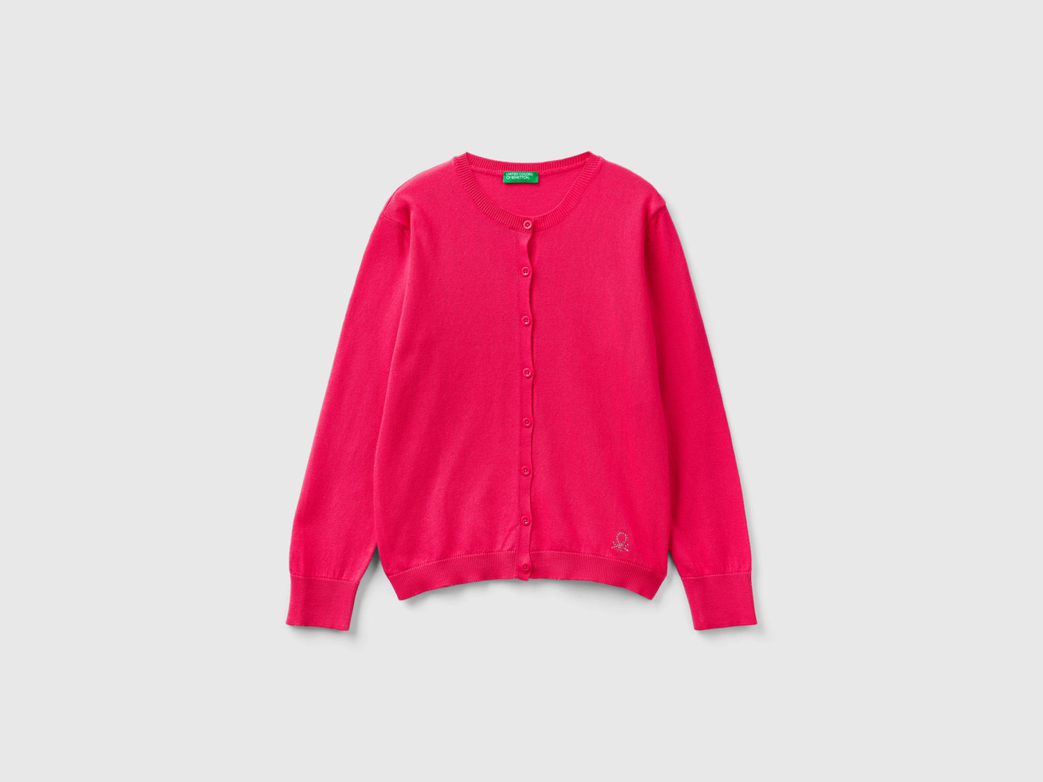 Cardigan girocollo in misto cotone da bambina fucsia | Benetton Outlet