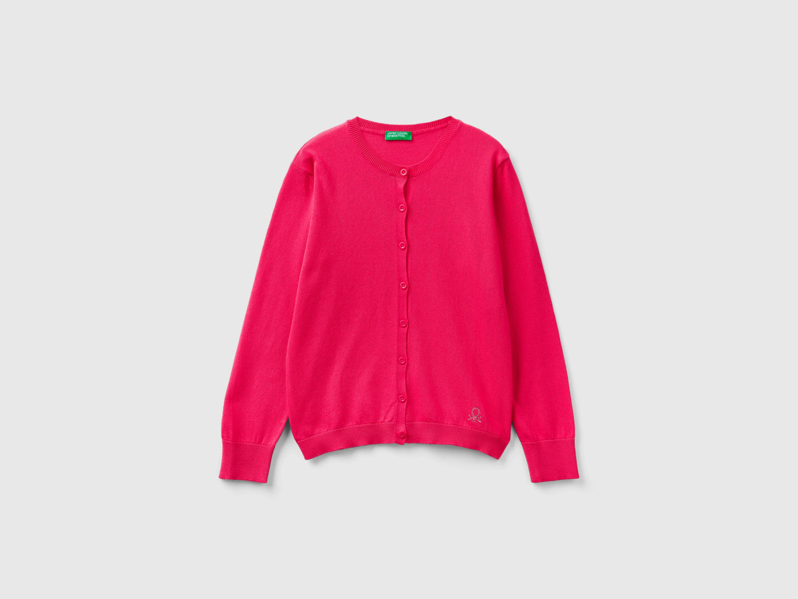 Cardigan girocollo in misto cotone da bambina fucsia | Benetton Outlet