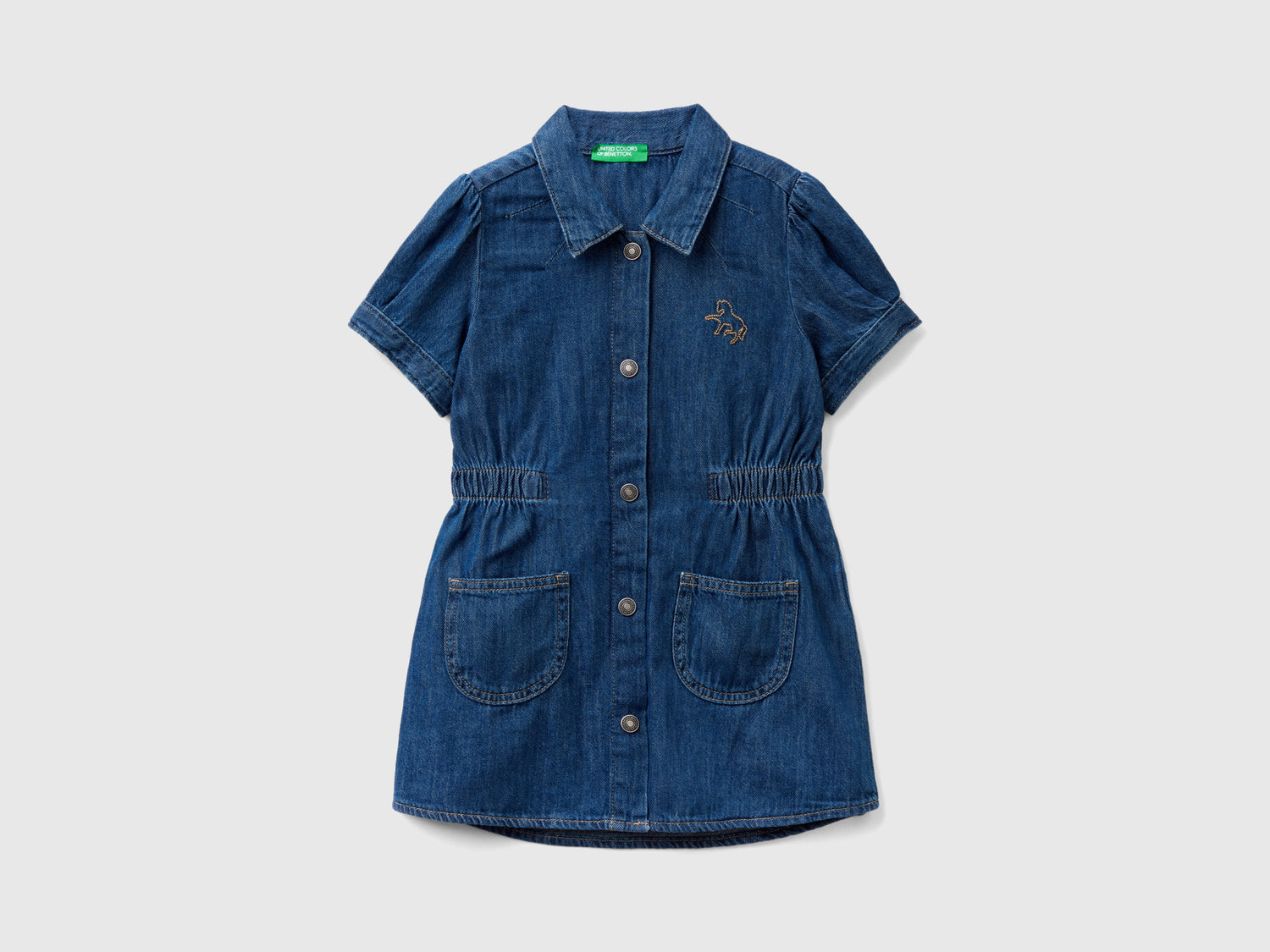 Chemisier di jeans con colletto da bimba blu | Benetton Outlet