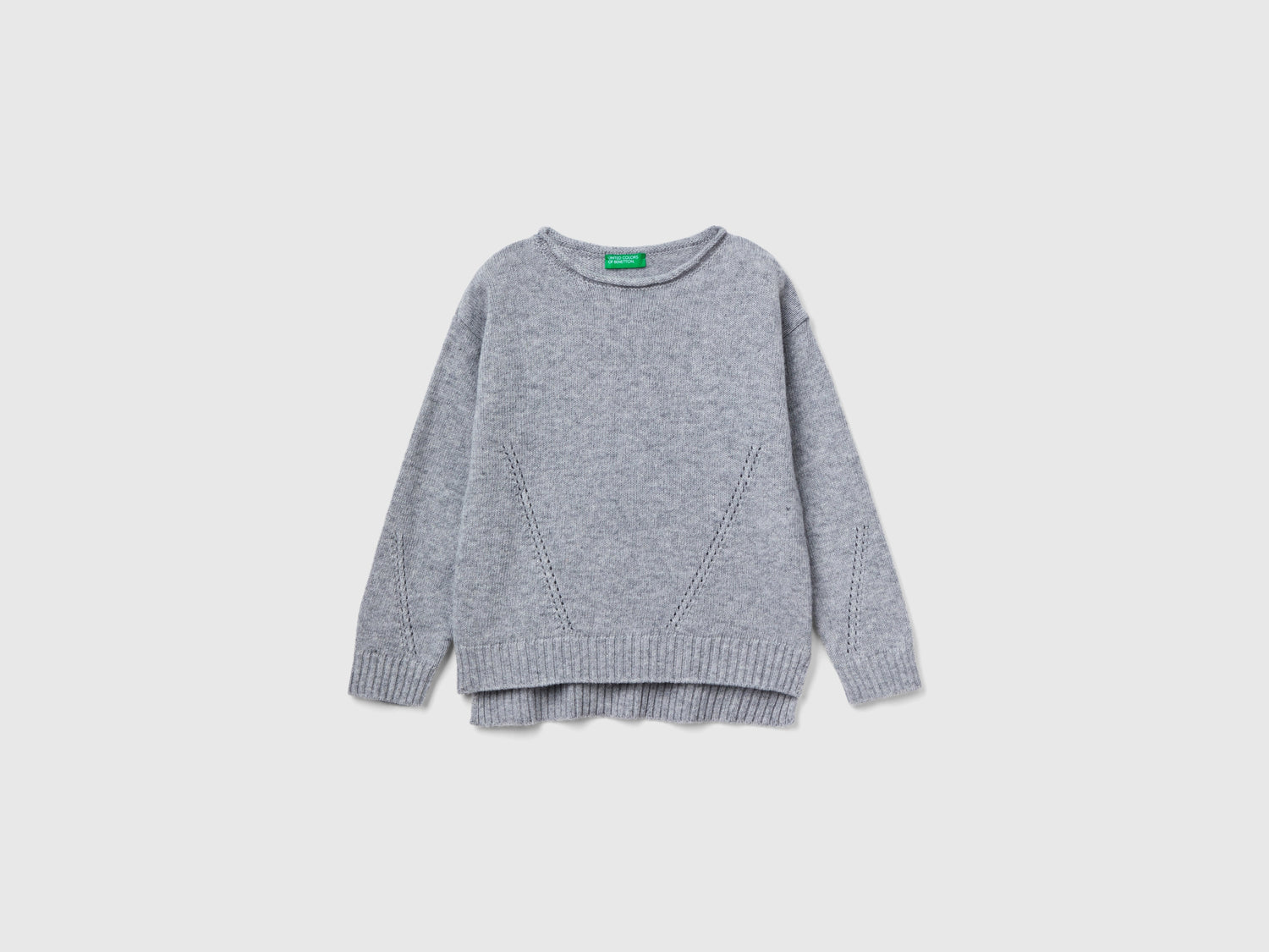 Maglia lavorata con giochi di punti da bambina grigio chiaro | Benetton Outlet