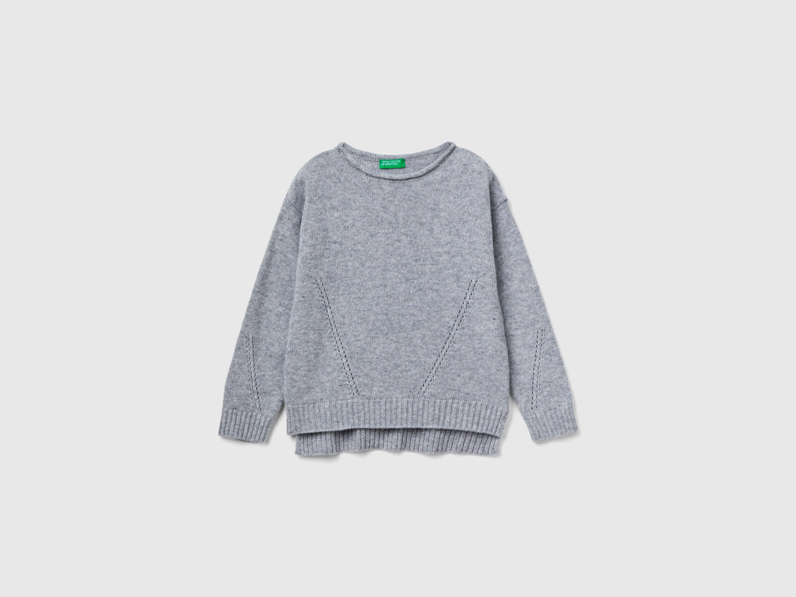 Maglia lavorata con giochi di punti da bambina grigio chiaro | Benetton Outlet
