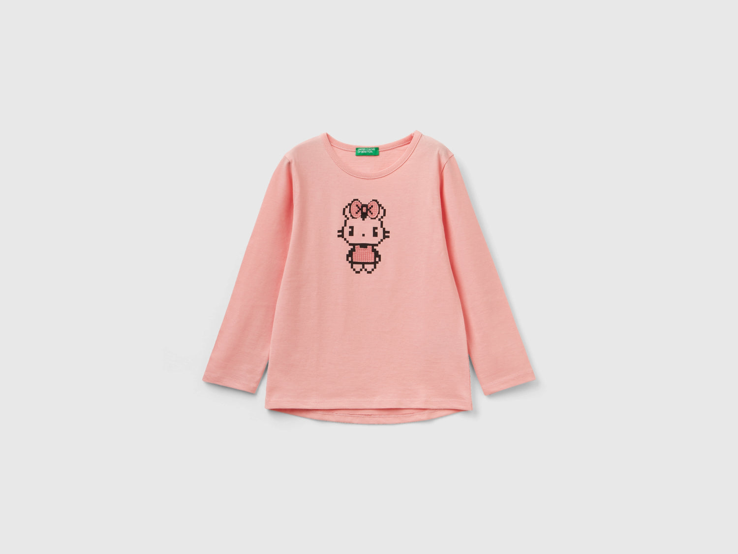 Maglietta con stampa pixel da bimba rosa | Benetton Outlet