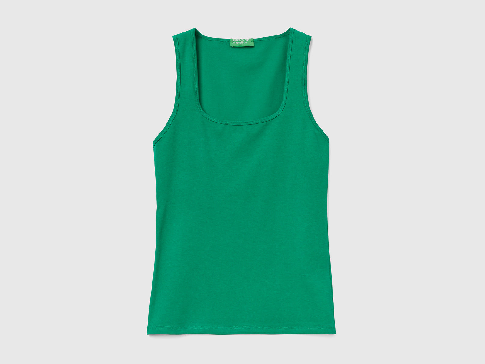 Morbido top smanicato in cotone elasticizzato da donna verde | Benetton Outlet