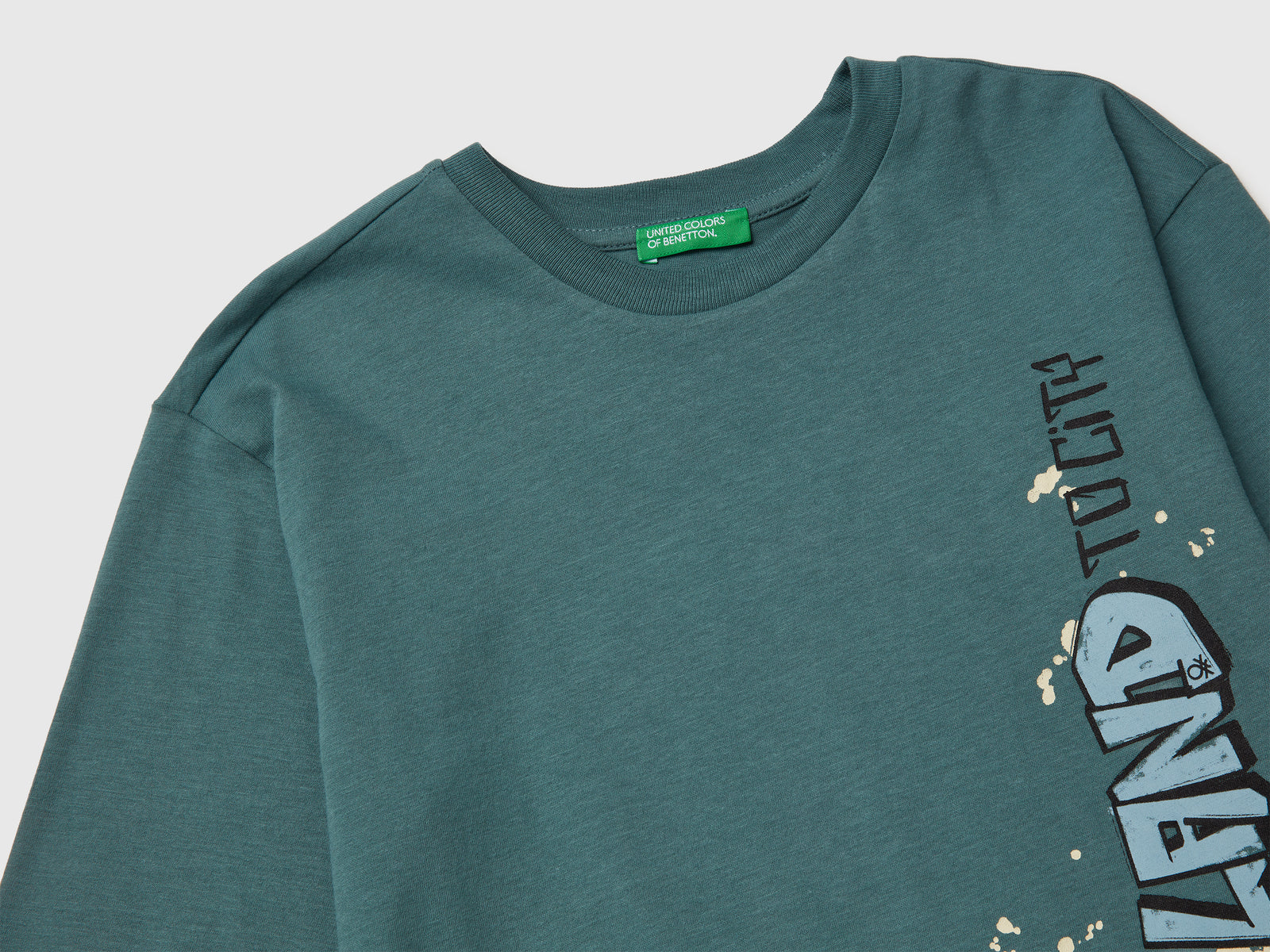 T-shirt con stampa in caldo cotone da bambino turchese 3 | Benetton Outlet