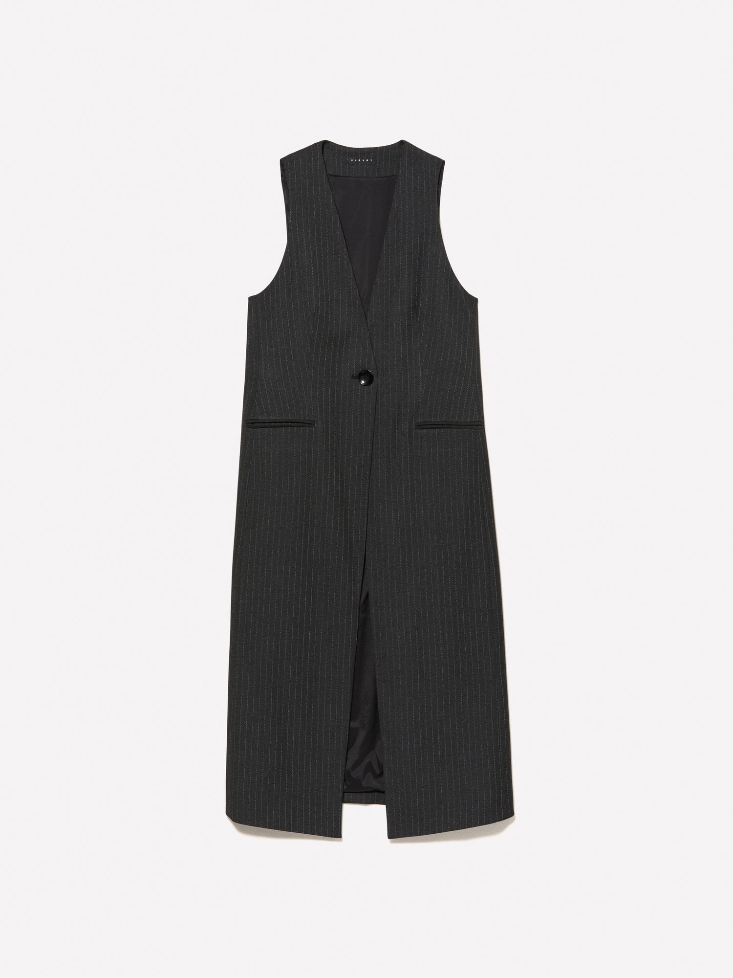 Gilet lungo gessato da donna grigio scuro | Sisley Outlet