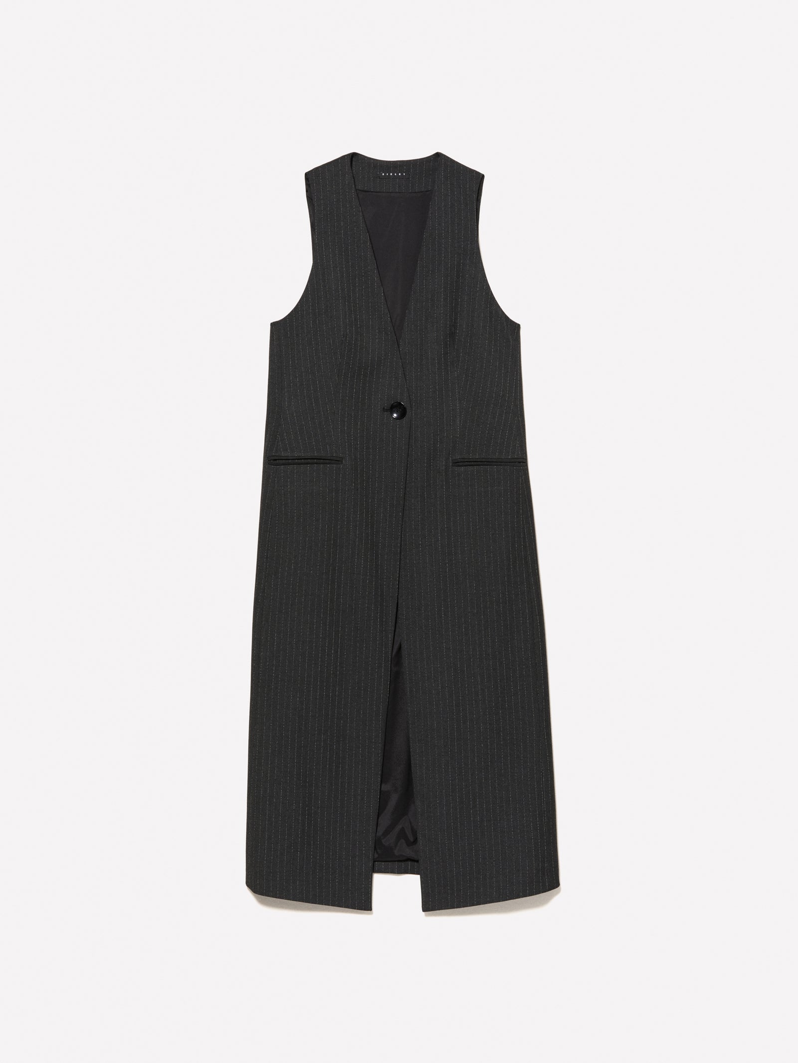 Gilet lungo gessato da donna grigio scuro | Sisley Outlet