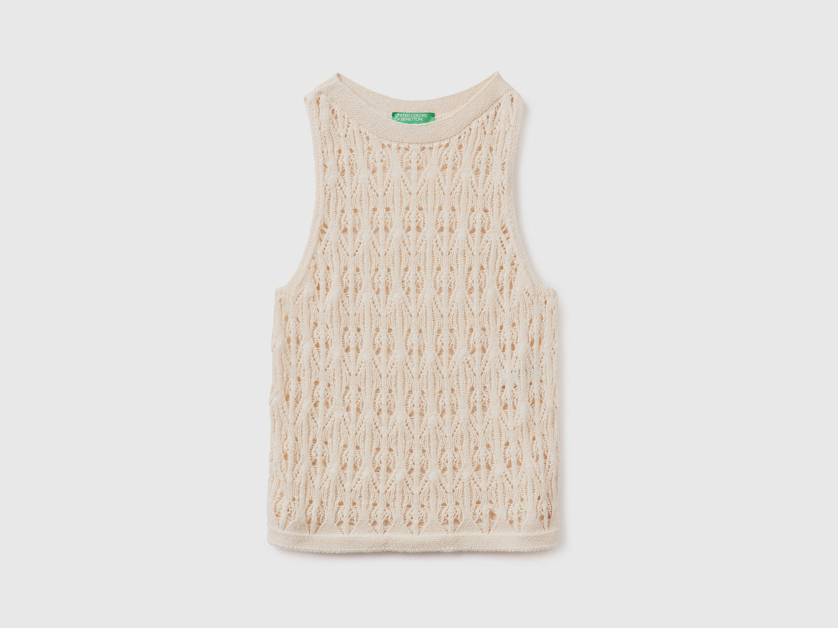 Canotta smanicata in maglia crochet di misto cotone