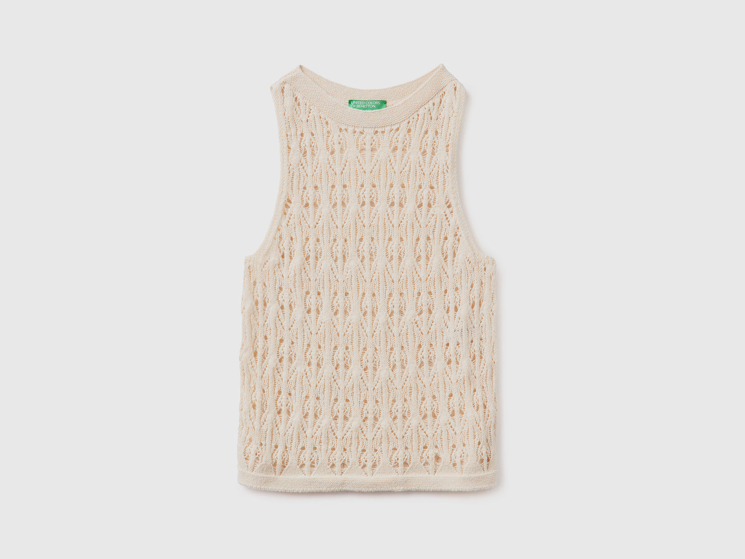 Canotta smanicata in maglia crochet di misto cotone da donna beige | Benetton Outlet