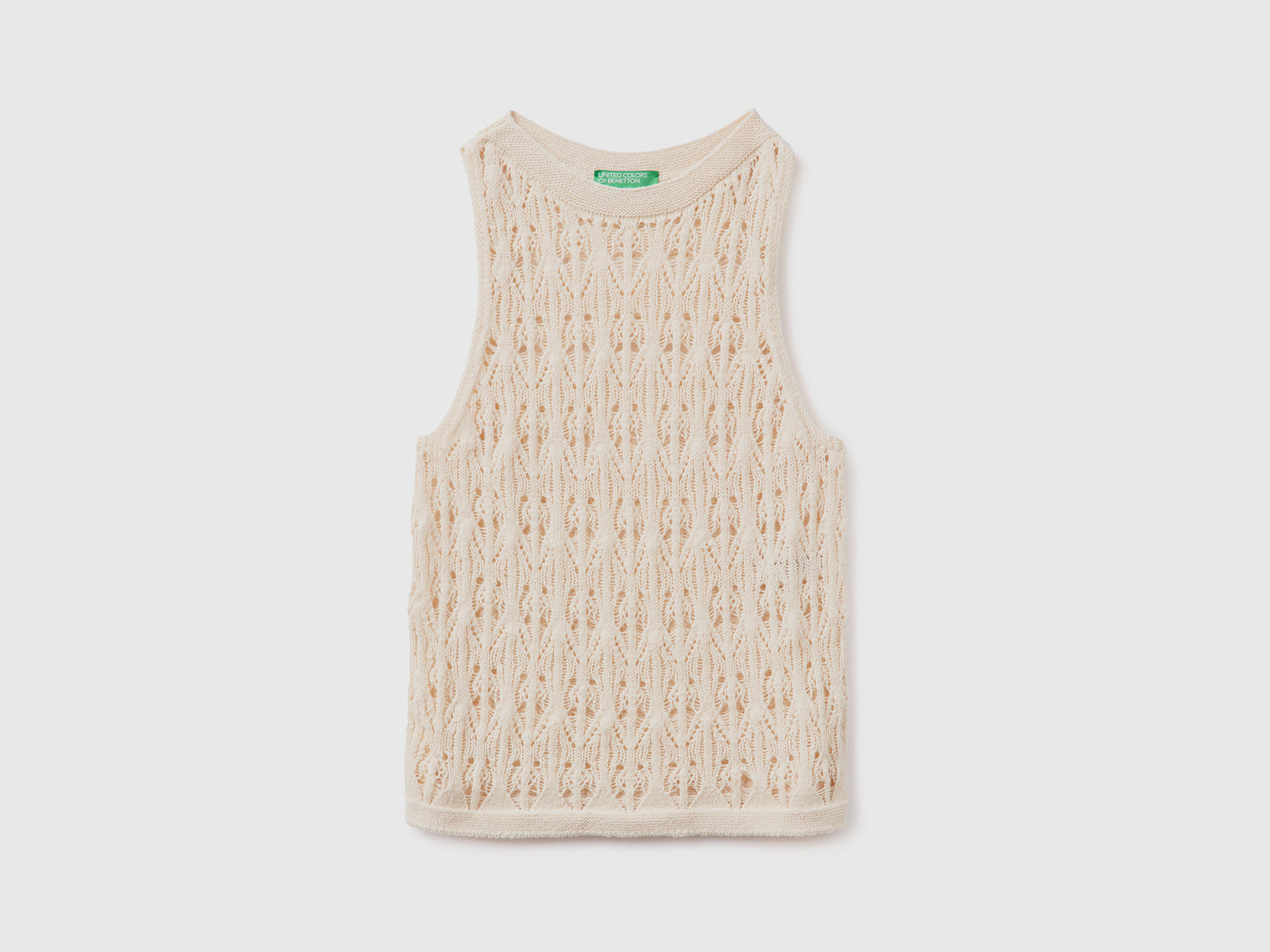 Canotta smanicata in maglia crochet di misto cotone da donna beige | Benetton Outlet