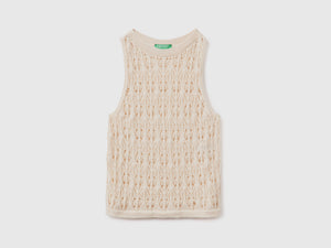 Canotta smanicata in maglia crochet di misto cotone