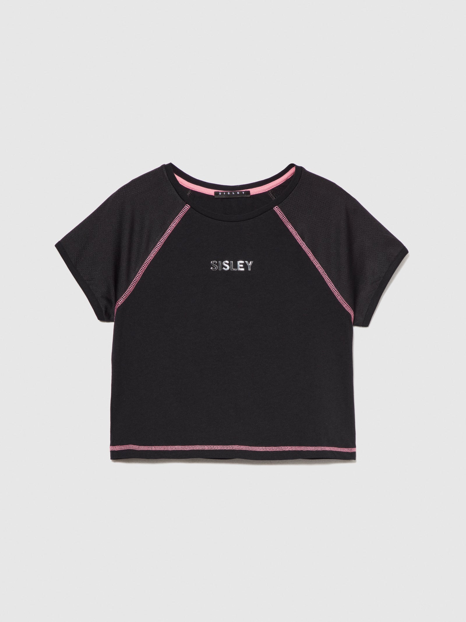 T-shirt sporty con logo da bambina nero | Sisley young Outlet