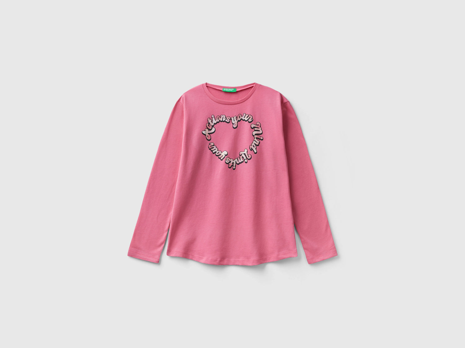 Maglietta in caldo cotone con stampa glitter da bambina rosa | Benetton Outlet