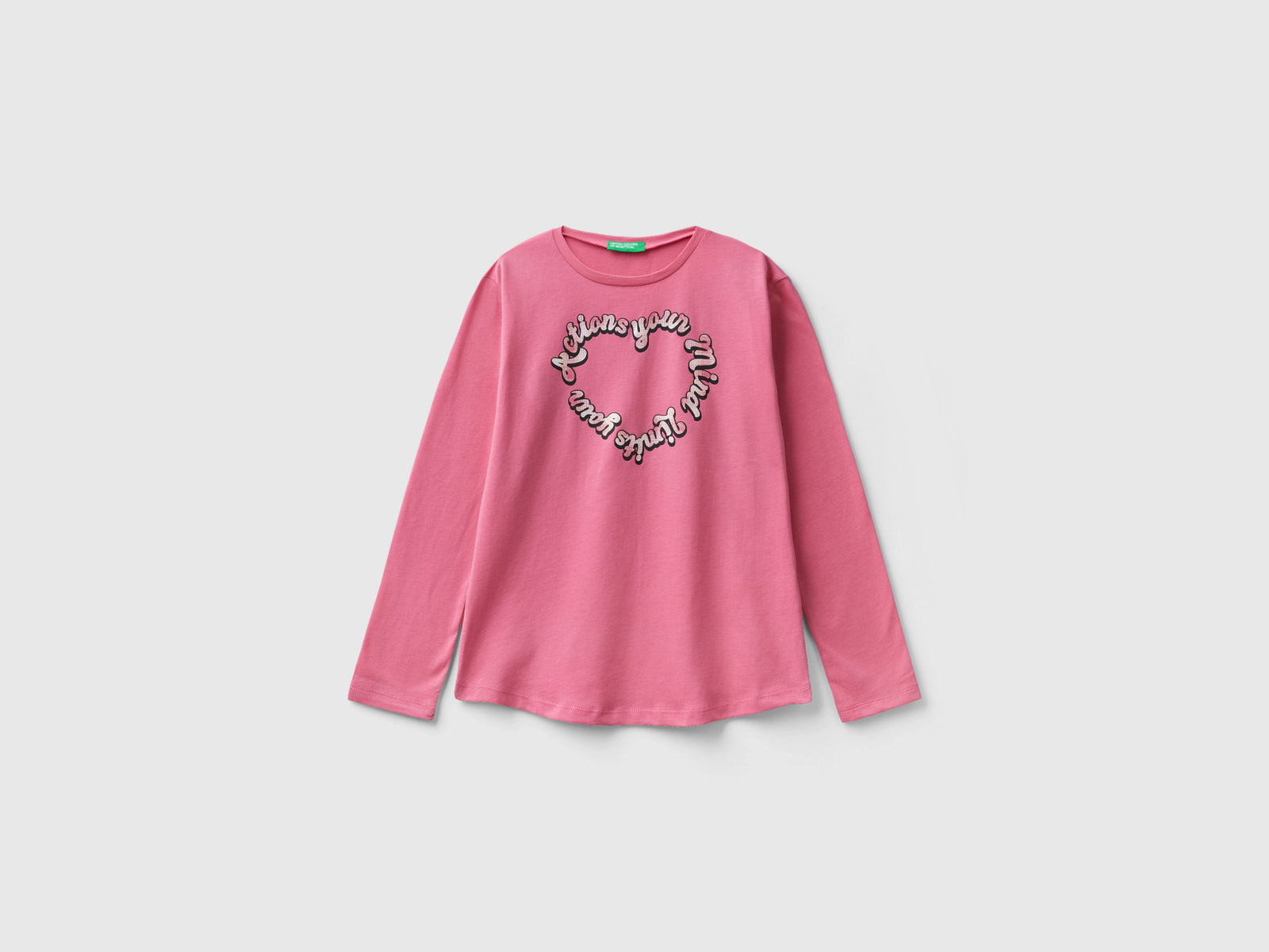 Maglietta in caldo cotone con stampa glitter da bambina rosa | Benetton Outlet