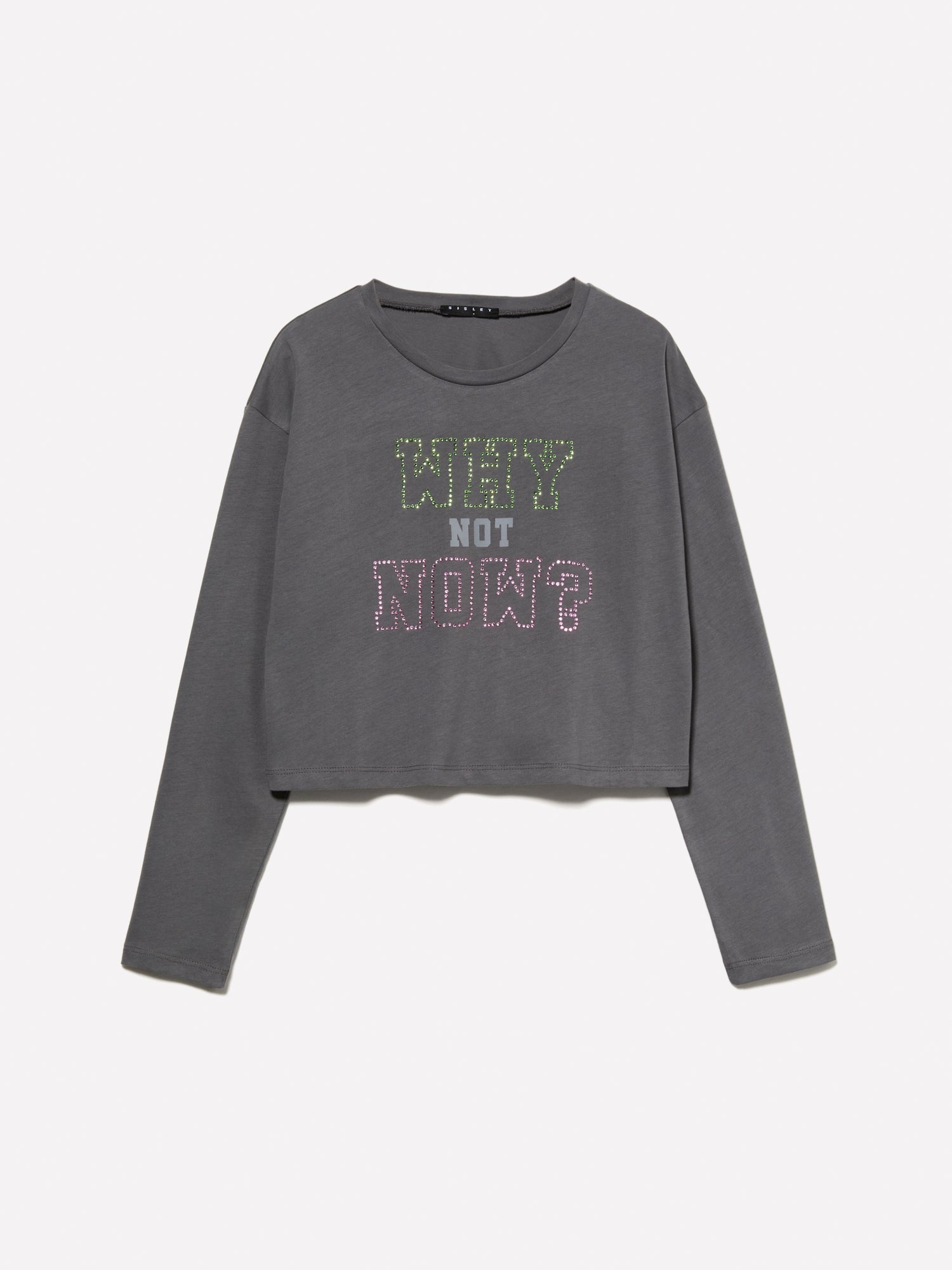 T-shirt cropped con strass da bambina grigio | Sisley young Outlet
