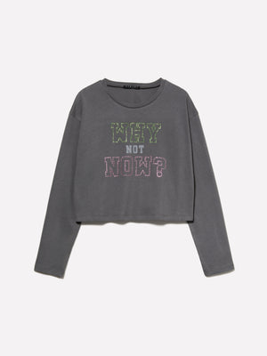 T-shirt cropped con strass