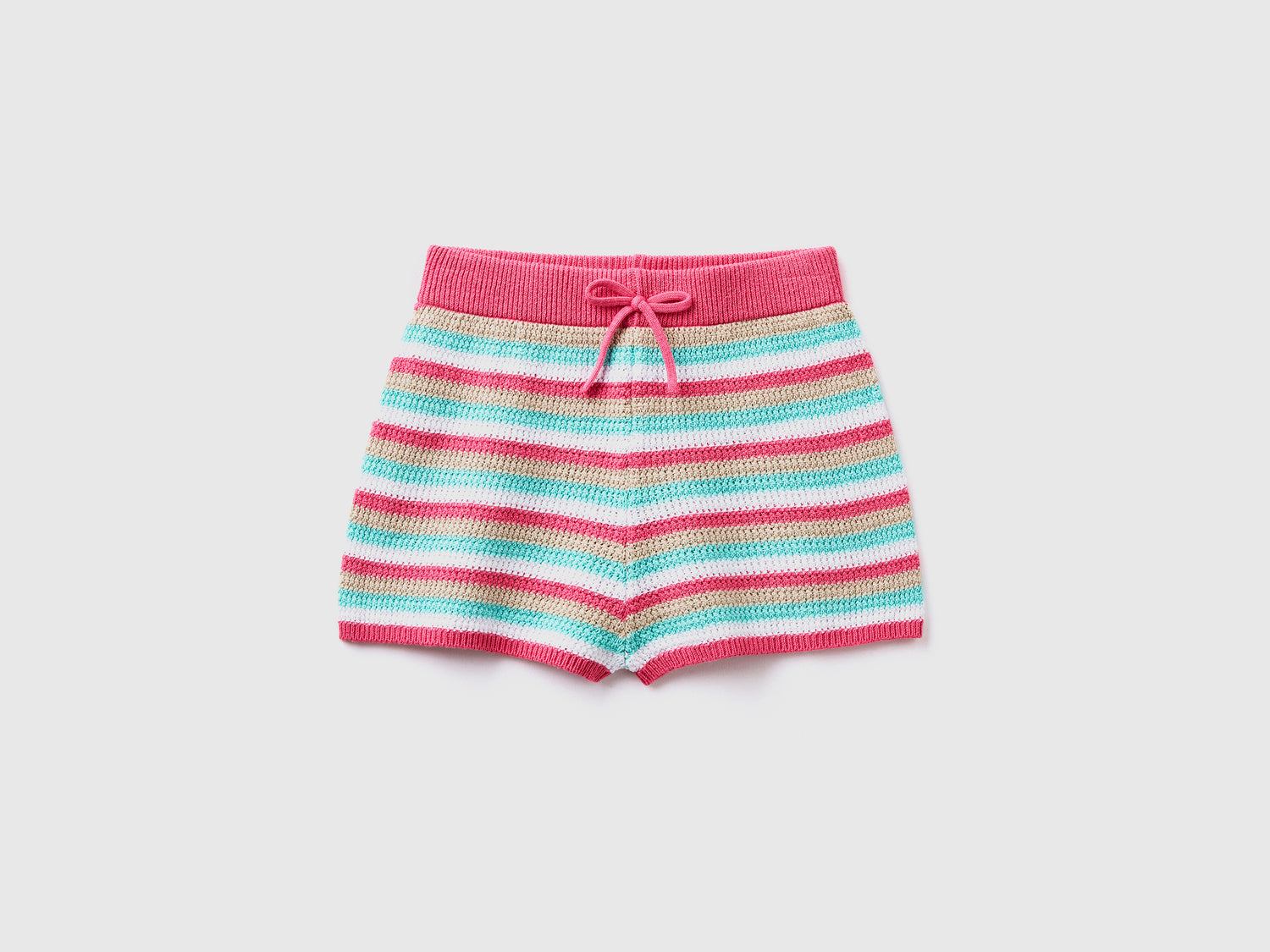 Pantaloni corti in maglia crochet a righe di misto cotone da bambina multi-color | Benetton Outlet