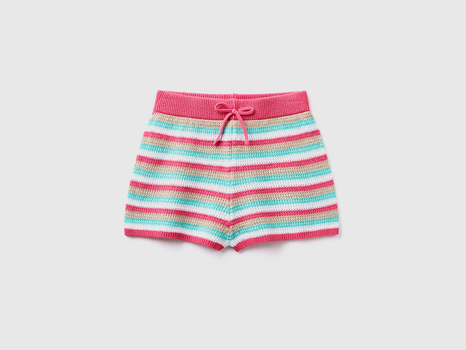 Pantaloni corti in maglia crochet a righe di misto cotone da bambina multi-color | Benetton Outlet