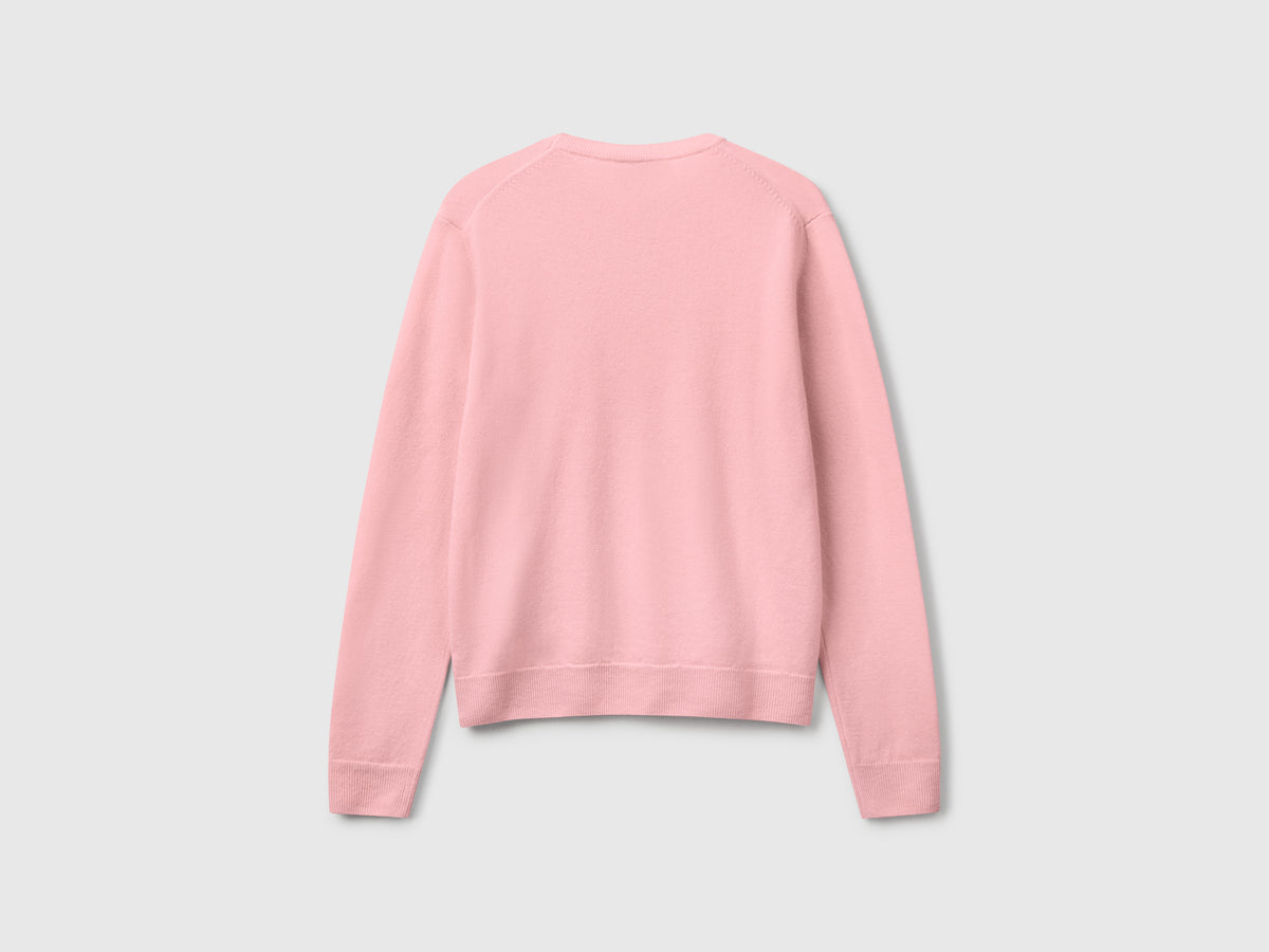 Maglia girocollo rosa cipria in lana Merino