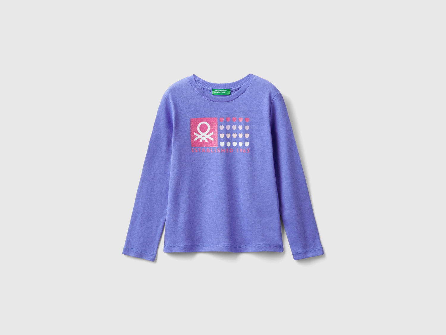 T-shirt con stampa glitter in cotone bio da bimba pervinca | Benetton Outlet