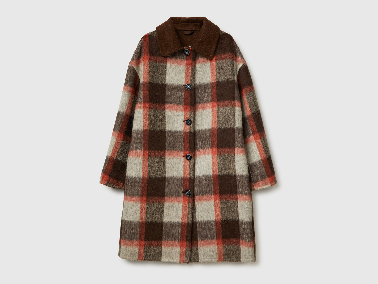 Cappotto a quadri in misto lana da donna marrone scuro | Benetton Outlet