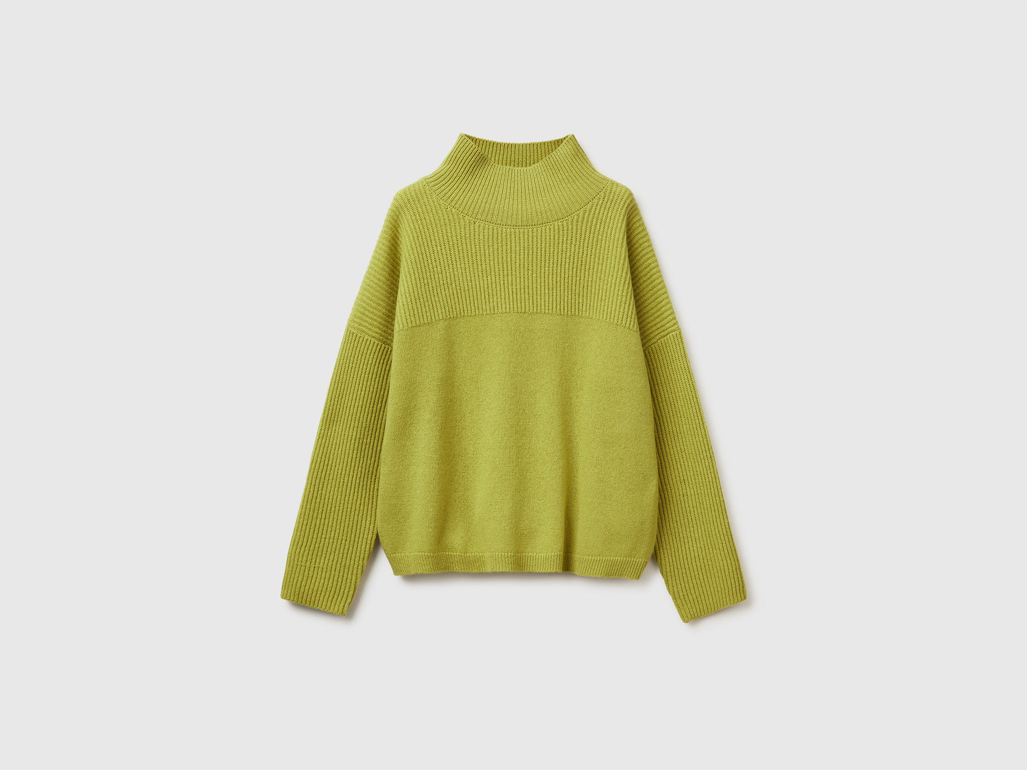 Maglione collo alto 100% lana da donna lime | Benetton Outlet