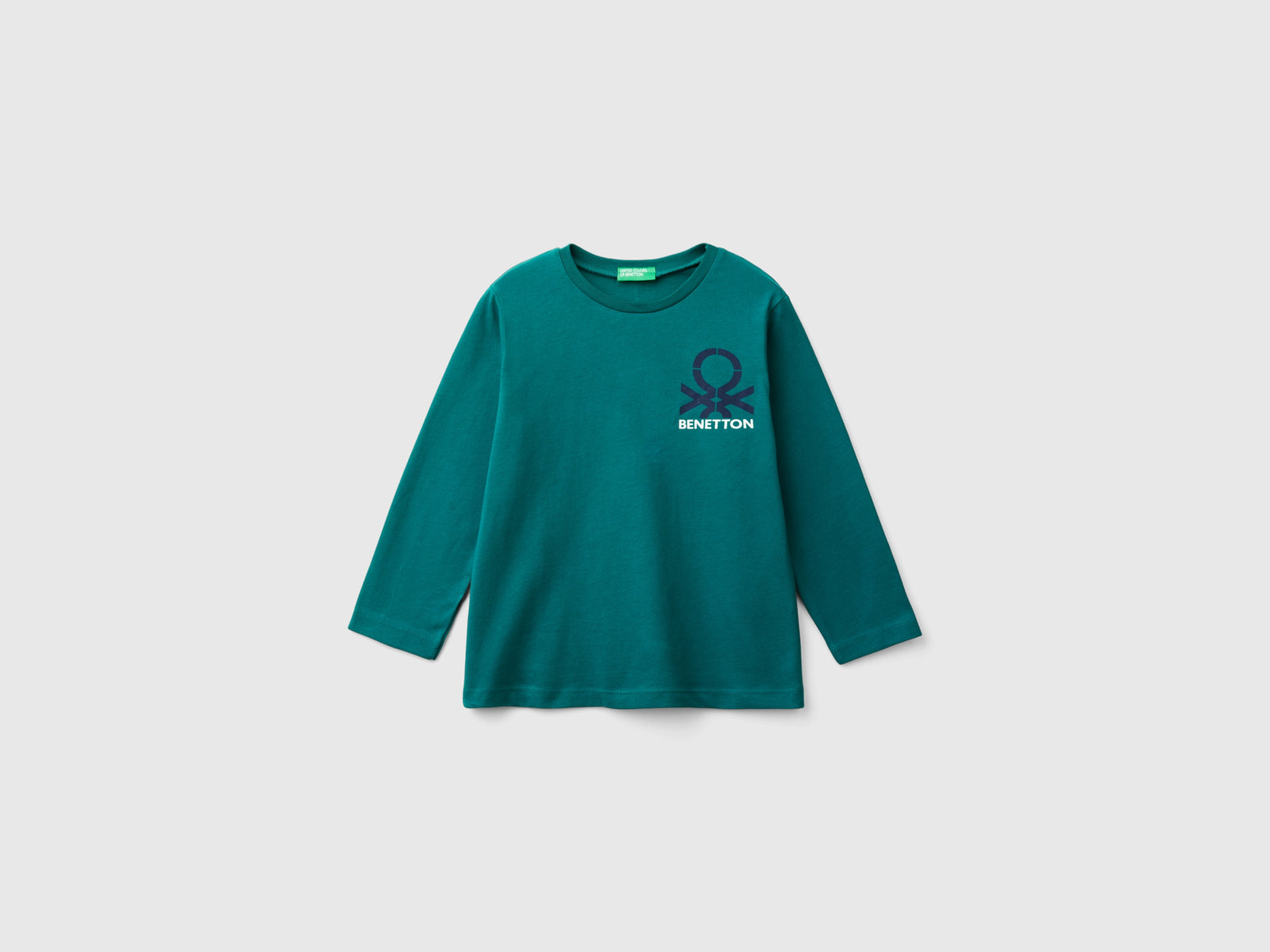 Maglietta girocollo in caldo cotone bio da bimbo verde scuro | Benetton Outlet
