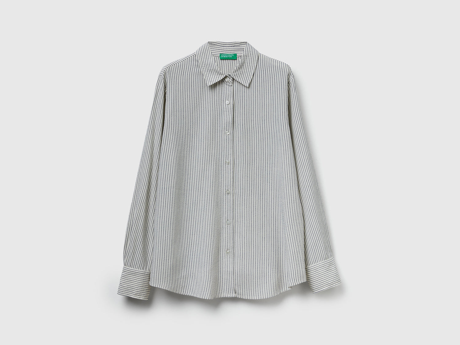 Camicia a righe in misto viscosa da donna blu scuro | Benetton Outlet