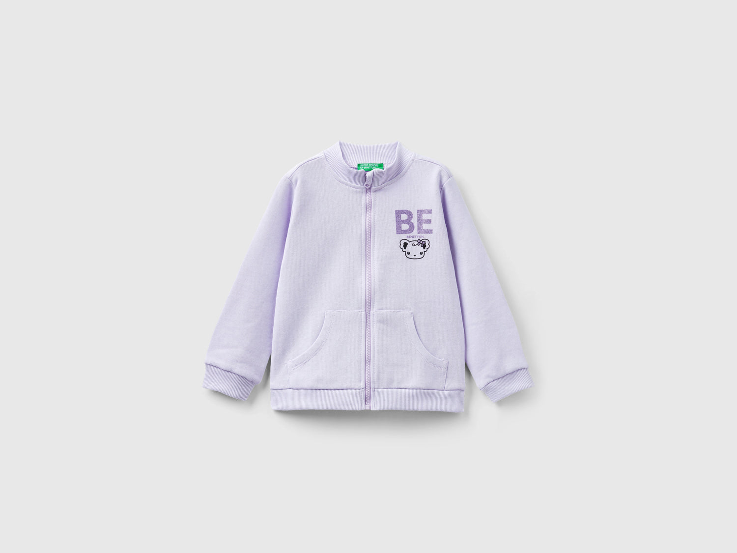 Felpa con zip in cotone bio da bimba lilla | Benetton Outlet