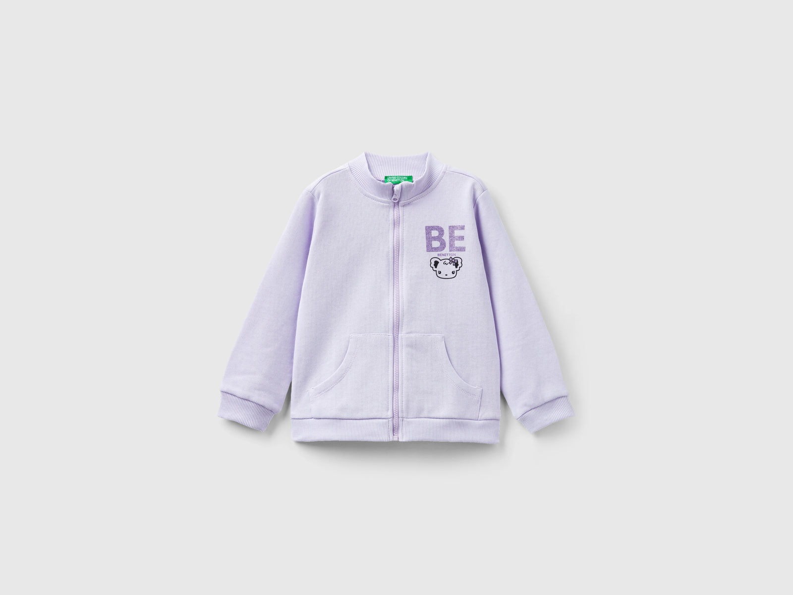 Felpa con zip in cotone bio da bimba lilla | Benetton Outlet