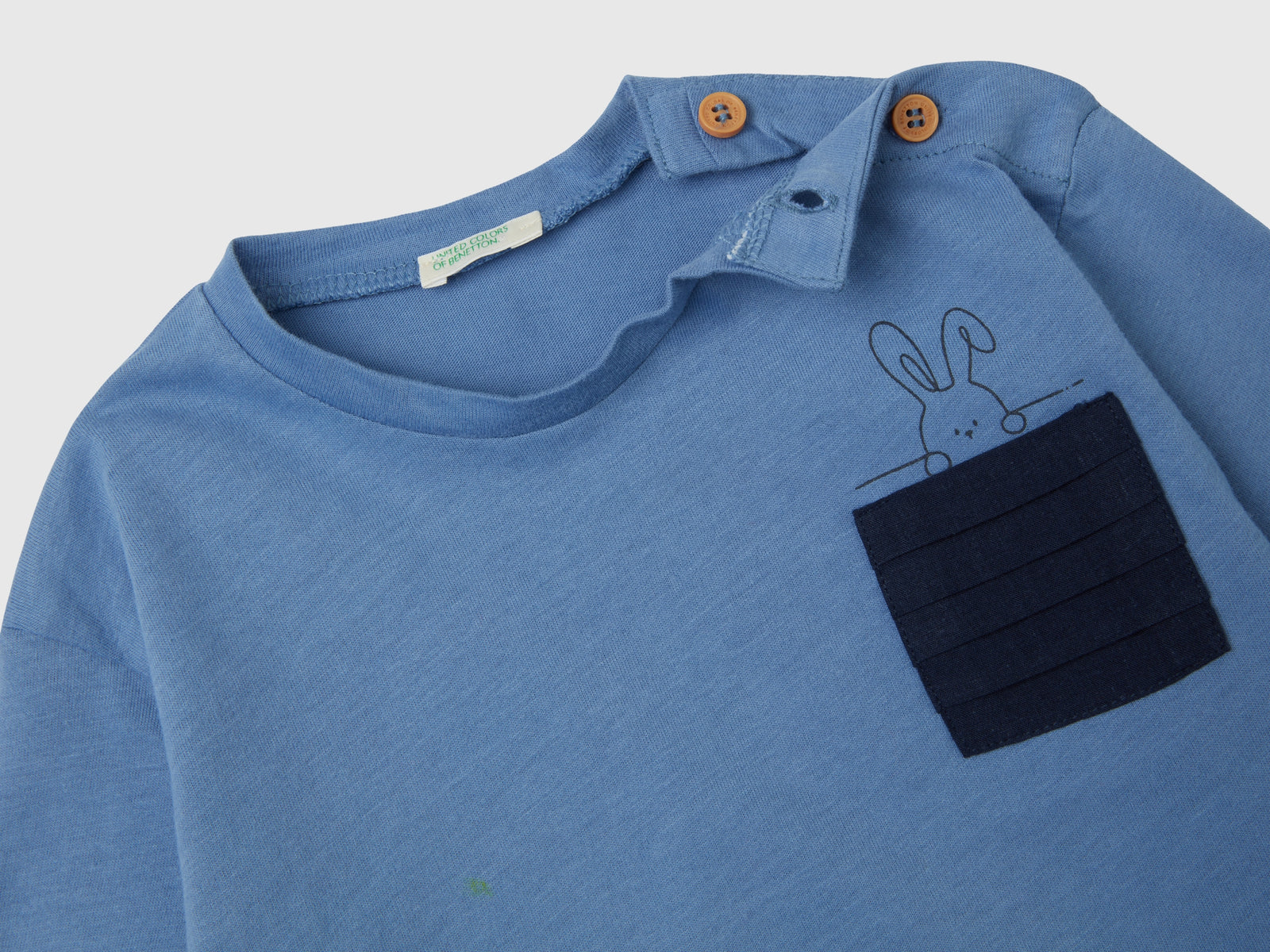 Maglietta con taschino plissettato da neonato azzurro 2 | Benetton Outlet