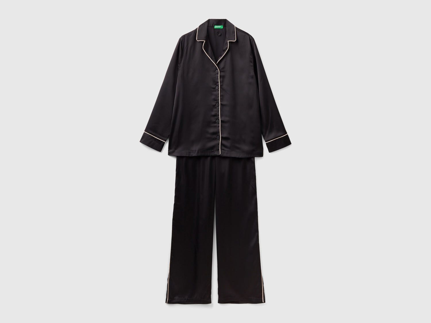 Pigiama lungo in satin da donna nero | Benetton Outlet