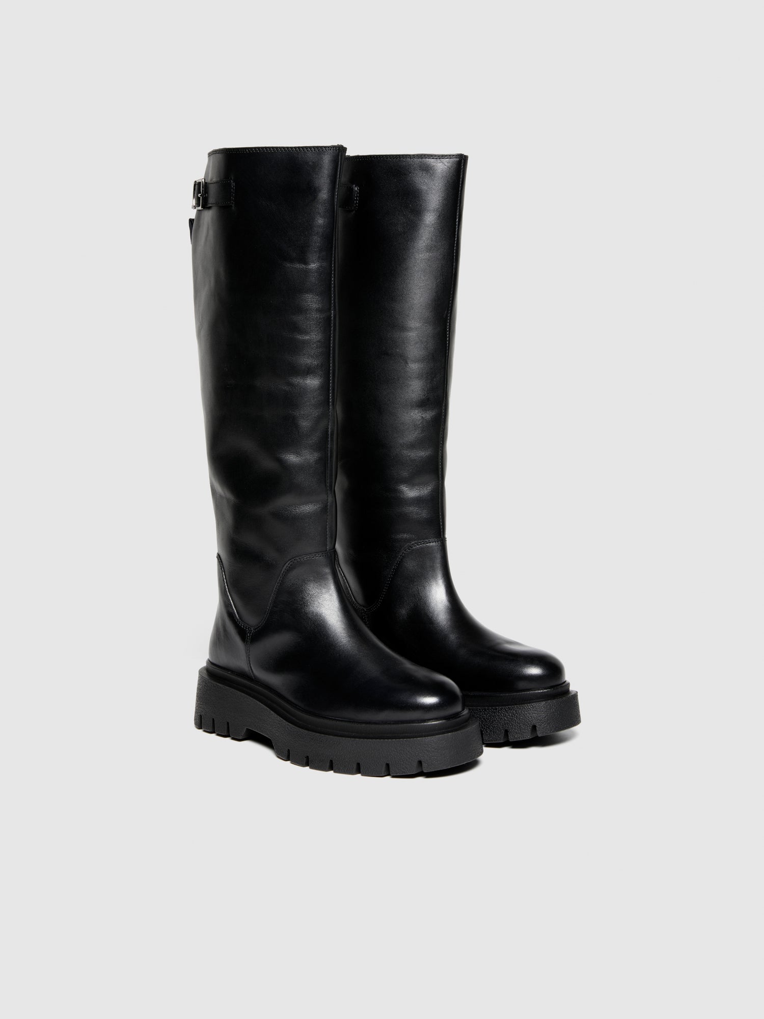 Stivali in pelle con suola chunky da donna nero | Sisley Outlet