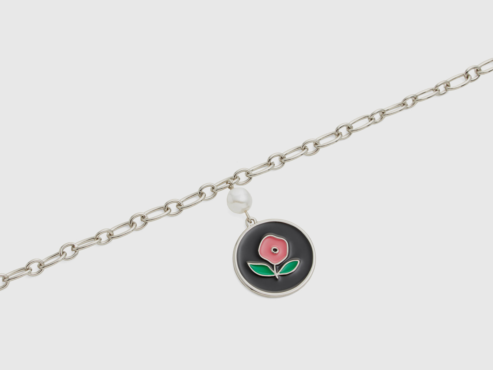 Collana con pendente e fiore rosa da donna nero 2 | Benetton Outlet