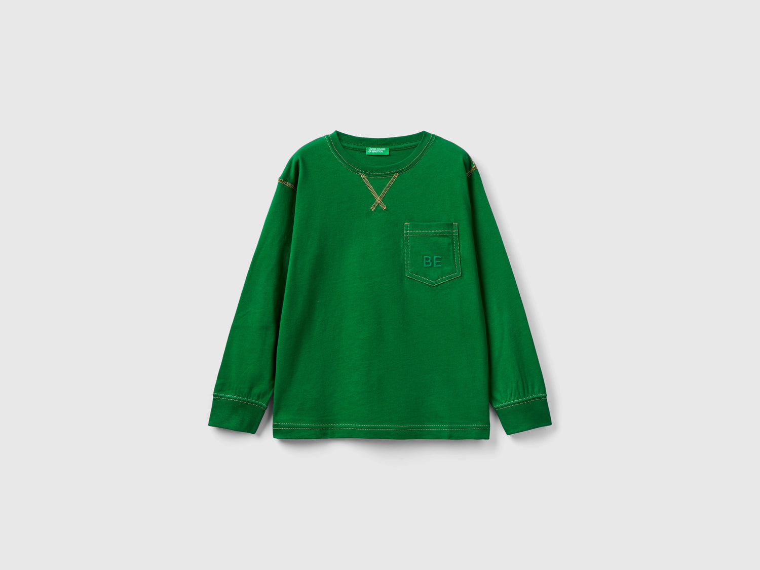 Maglietta con taschino in caldo cotone da bambino verde | Benetton Outlet