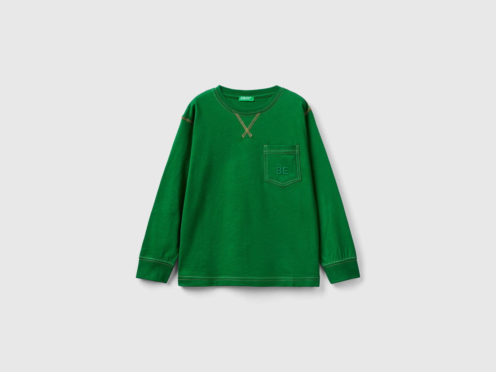 Maglietta con taschino in caldo cotone da bambino verde | Benetton Outlet