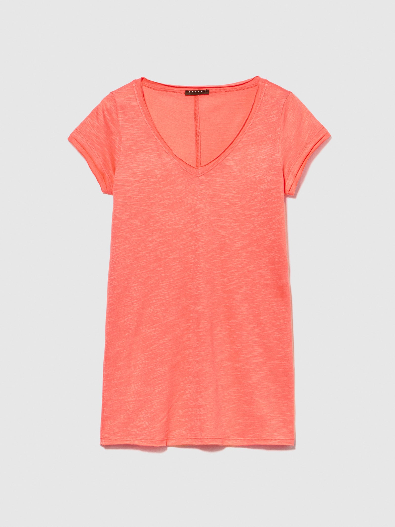 T-shirt con scollo a V da donna corallo | Sisley Outlet